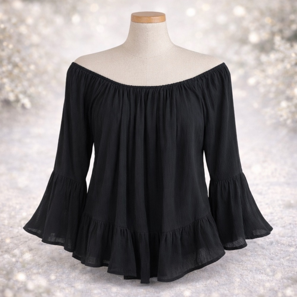 Highline Collection Womens Boho Romantic Off Shoulder Bell Sleeve Top Size Small